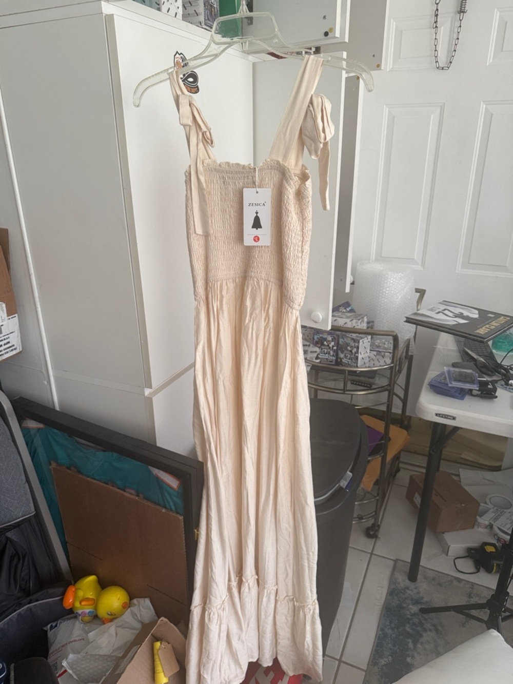 Zessica Cream Maxi Dress with Tie Shoulder Straps - Picture 1 of 1